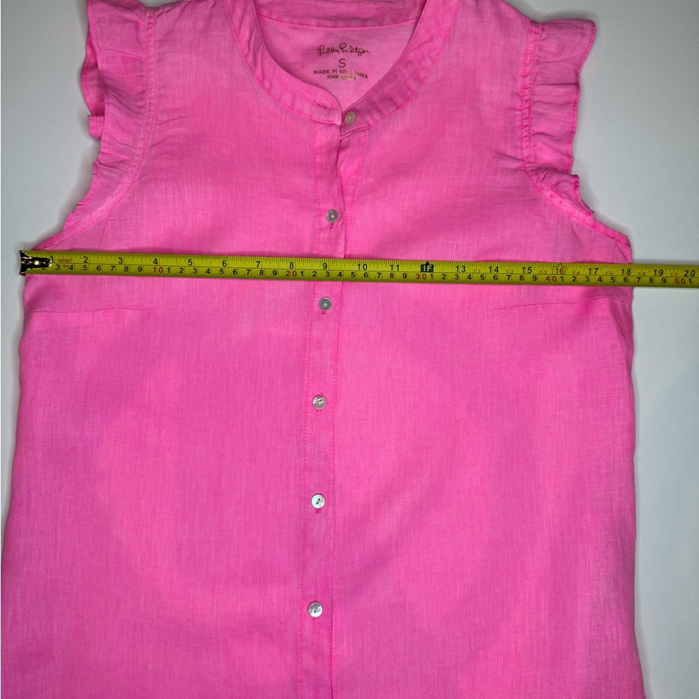 Lilly Pulitzer Briette Hot Pink Isle Ruffle Sleeve 100% Linen Top, SMALL - Picture 13 of 17